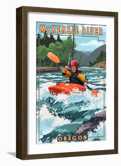 McKenzie River, Oregon - Kayak Scene-Lantern Press-Framed Art Print