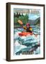 McKenzie River, Oregon - Kayak Scene-Lantern Press-Framed Art Print