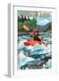 McKenzie River, Oregon - Kayak Scene-Lantern Press-Framed Art Print