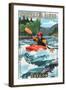 McKenzie River, Oregon - Kayak Scene-Lantern Press-Framed Art Print