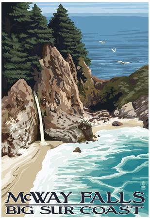 Big Sur California Blue 36x54 Giclee Gallery Print, Wall Decor Travel Poster Scallop Shell Coastal Icon 