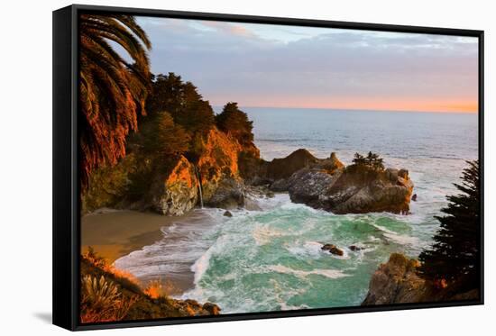 Mcway Falls in Big Sur at Sunset, California-Andy777-Framed Stretched Canvas