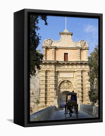 Mdina Gate with Horse Drawn Carriage, Mdina, Malta, Mediterranean, Europe-Stuart Black-Framed Stretched Canvas