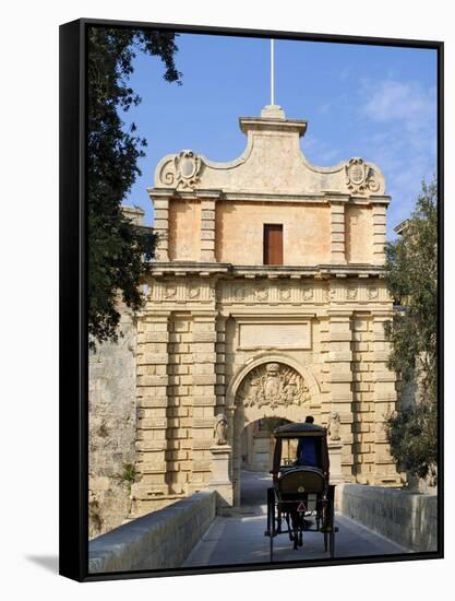 Mdina Gate with Horse Drawn Carriage, Mdina, Malta, Mediterranean, Europe-Stuart Black-Framed Stretched Canvas