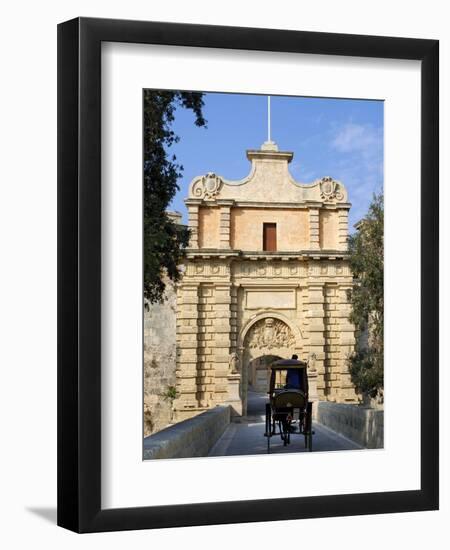 Mdina Gate with Horse Drawn Carriage, Mdina, Malta, Mediterranean, Europe-Stuart Black-Framed Photographic Print