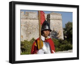 Mdina, Guard in Historic Costume of Templar Knight Stands Outside Medieval Walled City, Malta-John Warburton-lee-Framed Photographic Print