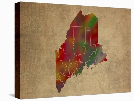 ME Colorful Counties-Red Atlas Designs-Stretched Canvas