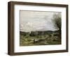 Meadow with Cows, a Willow on the Right and a Distant Village-Jean-Baptiste-Camille Corot-Framed Giclee Print