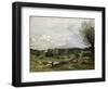 Meadow with Cows, a Willow on the Right and a Distant Village-Jean-Baptiste-Camille Corot-Framed Giclee Print