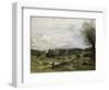 Meadow with Cows, a Willow on the Right and a Distant Village-Jean-Baptiste-Camille Corot-Framed Giclee Print