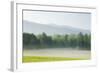 Meadow with Fog, Mountain Range in Background-Tony Sweet-Framed Photographic Print