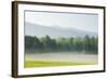 Meadow with Fog, Mountain Range in Background-Tony Sweet-Framed Photographic Print