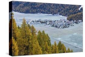 Meadows and the Village of Surlej by St. Moritz in Engadine, Graubunden, Swiss Alps, Switzerland-Roberto Moiola-Stretched Canvas