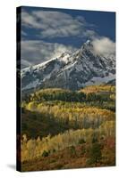 Mears Peak with Snow and Yellow Aspens in the Fall-James Hager-Stretched Canvas