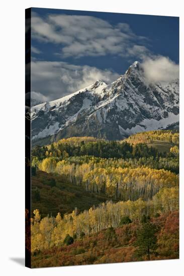 Mears Peak with Snow and Yellow Aspens in the Fall-James Hager-Stretched Canvas