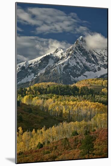 Mears Peak with Snow and Yellow Aspens in the Fall-James Hager-Mounted Photographic Print