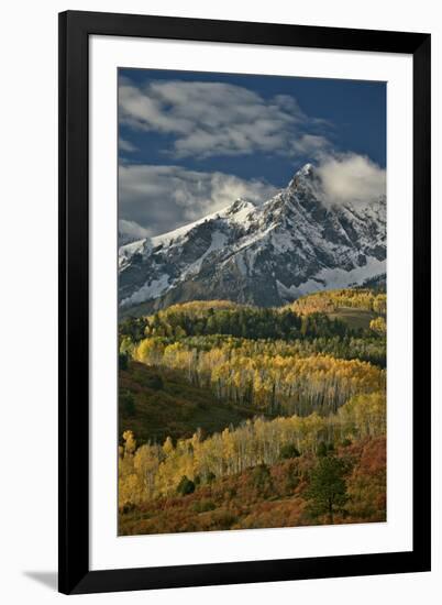 Mears Peak with Snow and Yellow Aspens in the Fall-James Hager-Framed Photographic Print