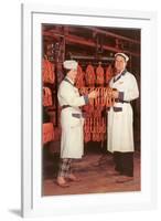 Meatpackers Checking Sausages-null-Framed Art Print