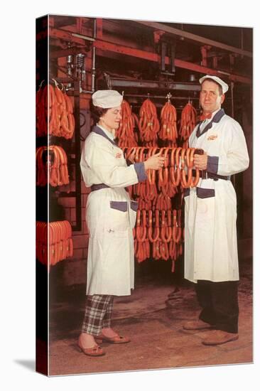 Meatpackers Checking Sausages-null-Stretched Canvas