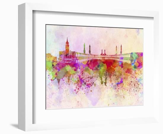 Mecca Skyline in Watercolor Background-paulrommer-Framed Art Print