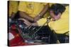 Mechanic at Work in the Ferrari Pits, 1988-null-Stretched Canvas