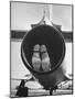 Mechanic Climbing Into Tailpipe to Check Clearance Between Turbine Wheel Bucket Tips and rug-Charles E^ Steinheimer-Mounted Photographic Print