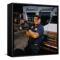Mechanic Norman Hummel at His Garage-James Keyser-Framed Stretched Canvas
