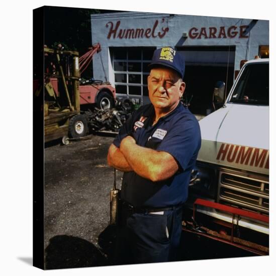 Mechanic Norman Hummel at His Garage-James Keyser-Stretched Canvas