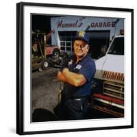 Mechanic Norman Hummel at His Garage-James Keyser-Framed Premium Photographic Print