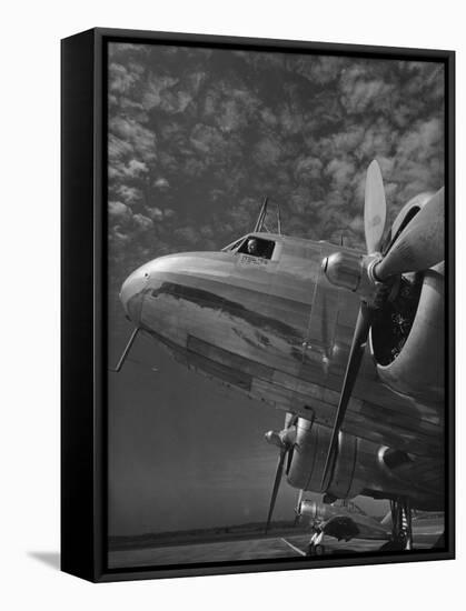 Mechanic Testing the Radio Equipment Attached to the C39 Cargo Plane-Carl Mydans-Framed Stretched Canvas