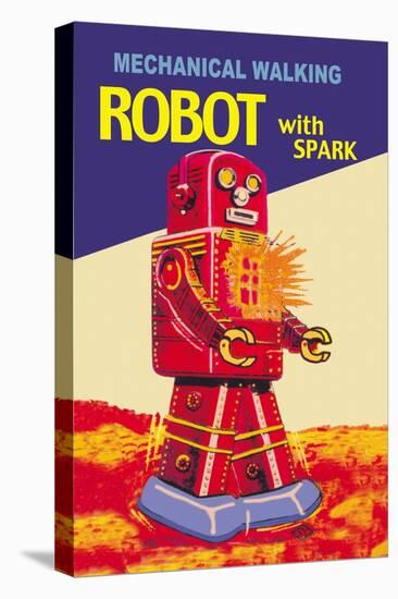 Mechanical Walking Red Robot with Spark-null-Stretched Canvas