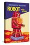 Mechanical Walking Red Robot with Spark-null-Stretched Canvas