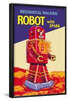 Mechanical Walking Red Robot with Spark-null-Framed Art Print