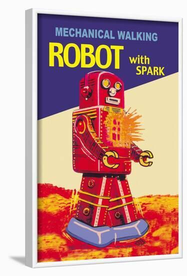 Mechanical Walking Red Robot with Spark-null-Framed Art Print
