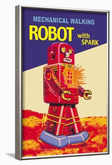 Mechanical Walking Red Robot with Spark-null-Framed Art Print