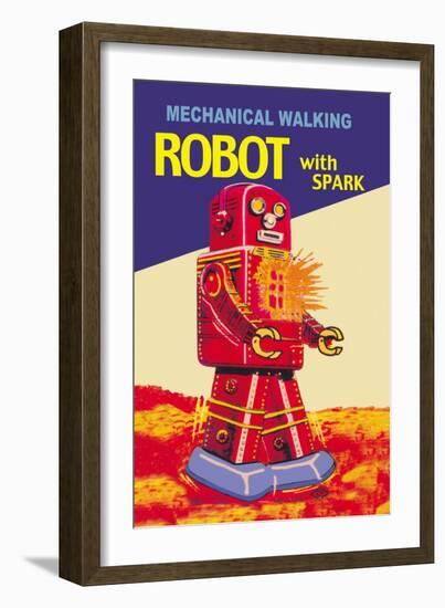 Mechanical Walking Red Robot with Spark-null-Framed Art Print