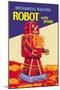 Mechanical Walking Red Robot with Spark-null-Mounted Art Print