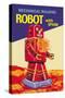 Mechanical Walking Red Robot with Spark-null-Stretched Canvas