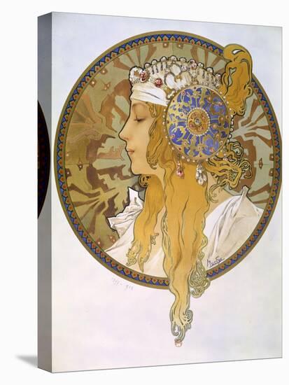 Medaillon with Portrait of a Blond Woman, 1897-Alphonse Mucha-Stretched Canvas