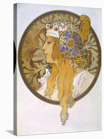 Medaillon with Portrait of a Blond Woman, 1897-Alphonse Mucha-Stretched Canvas