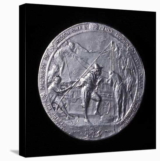 Medal Showing Henry Hudson Ascending the Hudson River to Albany in 1609-null-Stretched Canvas