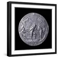 Medal Showing Henry Hudson Ascending the Hudson River to Albany in 1609-null-Framed Photographic Print