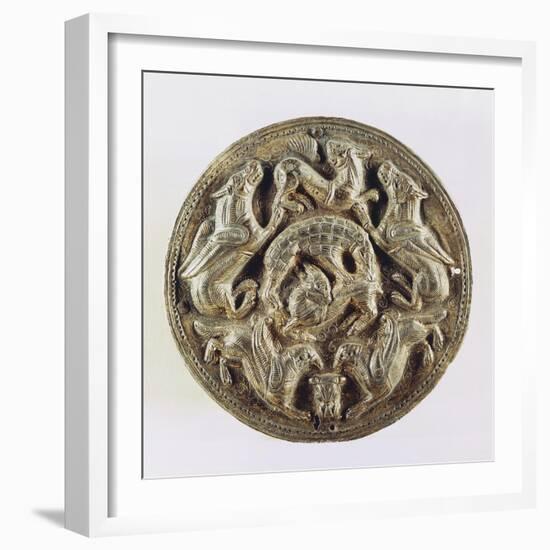 Medallion Depicting Hyenas Devouring Antelope, Gold-null-Framed Giclee Print