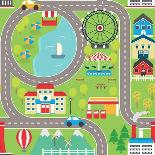 Lovely City Landscape Car Track Seamless Pattern for Play Mats, Rugs and Decoration. Sunny City Lan-medejaja-Stretched Canvas