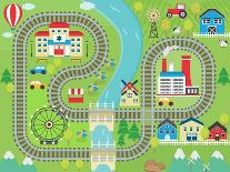 Lovely City Landscape Car Track Seamless Pattern for Play Mats, Rugs and Decoration. Sunny City Lan-medejaja-Stretched Canvas