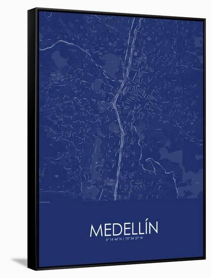 Medellin, Colombia Blue Map-null-Framed Stretched Canvas