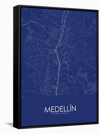 Medellin, Colombia Blue Map-null-Framed Stretched Canvas