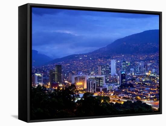 Medellin, Colombia, Elevated View of Downtown Medellin, Aburra Valley Surrounded by the Andes Mount-John Coletti-Framed Stretched Canvas