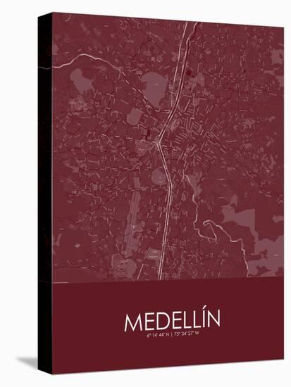 Medellin, Colombia Red Map-null-Stretched Canvas