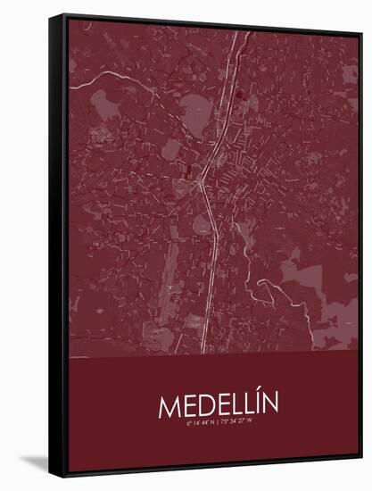 Medellin, Colombia Red Map-null-Framed Stretched Canvas